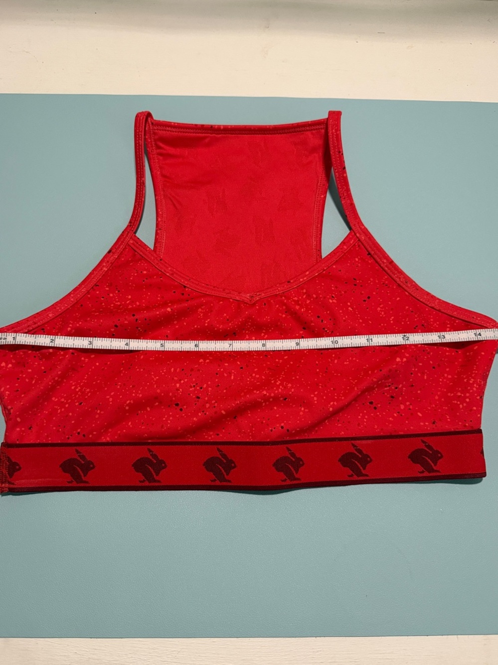 Rabbit High Neck Sports Bra Medium Red Speckled Running Top EUC Phone Pocket